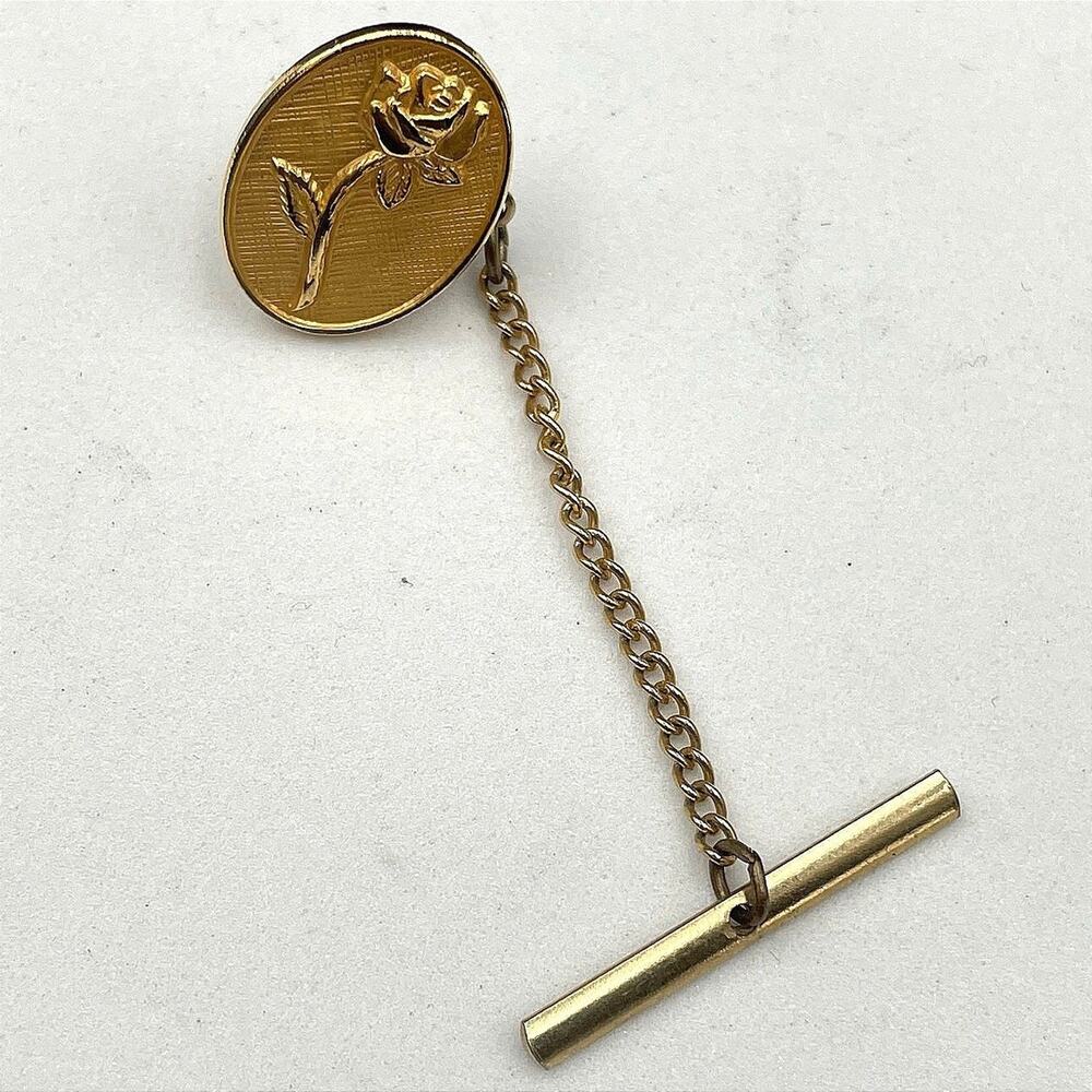 Vintage Rosemary Moore 1994-95 Classic Gold-Tone Rose T-Bar Curb Chain Tie Tack